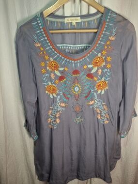 All About Her Gray Embroidered Floral Tunic